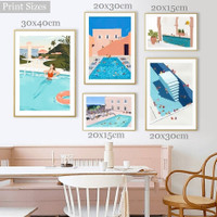 Summer Natatorium Human Party Sky Landscape Abstract Scandinavian Pattern 5 Panel Wall Set Painting Picture Canvas Print for Bed Room Finery Ideas