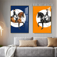 Dressage Horse Animal Modern Painting Picture 2 Piece Canvas Wall Art Prints for Room Trimming