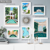 Human Swimming Pool Vacation Abstract Landscape 6 Panel Set Modern Painting Photograph Canvas Print Home Wall Adornment