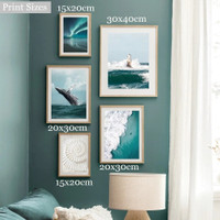 Turquoise Ocean Wave Modern Abstract Naturescape Pattern 5 Piece Set Painting Picture Canvas Print for Room Wall Arrangement