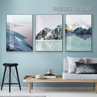 Multicolor Mountain Abstract Landscape Modern Painting Picture 3 Panel Canvas Wall Art Prints for Room Illumination