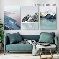 Multicolor Mountain Abstract Landscape Modern Painting Picture 3 Piece Canvas Wall Art Prints for Room Outfit