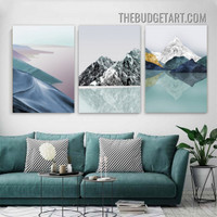 Multicolor Mountain Landscape Modern Painting Picture 3 Piece Abstract Canvas Wall Art Prints for Room Finery