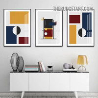 Colorful Geometric Shapes Abstract Modern Painting Picture 3 Panel Canvas Art Prints for Room Wall Embellishment