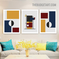 Colorful Geometric Shapes Abstract Modern Painting Picture 3 Piece Canvas Wall Art Prints for Room Illumination