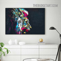 Colorful Lion Face Abstract Animal Contemporary Painting Picture Canvas Wall Art Print for Room Molding