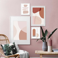 Calico Roundly Mackles Spots Scandinavian Abstract Geometric Pattern 4 Piece Set Painting Picture Canvas Print for Room Wall Arrangement