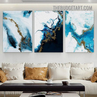 Blue Spots Marble Design Nordic Modern Painting Picture 3 Piece Abstract Canvas Wall Art Prints for Room Décor