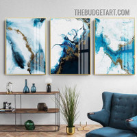 Blue Spots Marble Design Nordic Abstract Modern Painting Picture 3 Panel Canvas Art Prints for Room Wall Garniture