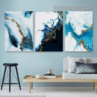 Blue Spots Marble Design Nordic Modern Painting Picture 3 Piece Abstract Canvas Wall Art Prints for Room Finery