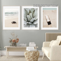 Cactus Plant Botanical Modern Painting Picture 3 Panel Canvas Wall Art Prints for Room Finery