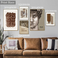 David Portrait Figure Face Abstract Vintage Pattern 5 Piece Set Painting Picture Canvas Print for Room Wall Flourish