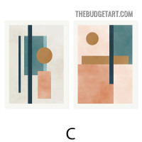 Squares Circles Abstract Geometric Modern Painting Picture 2 Piece Canvas Art Prints for Room Wall Trimming