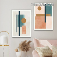 Squares Circles Geometric Modern Painting Picture 2 Piece Abstract Canvas Wall Art Prints for Room Illumination