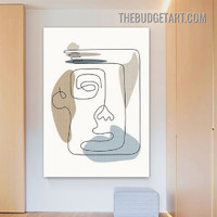Curved Line Drawing Face Abstract Modern Painting Picture Canvas Wall Art Print for Room Disposition