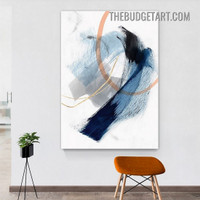 Blue Smudge Abstract Modern Painting Picture Canvas Wall Art Print for Room Outfit