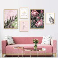 Proteas Blossom Leaflets Leaves Modern Floral 5 Multi Piece Wall Art Set Abstract Photograph Canvas Print for Room Getup