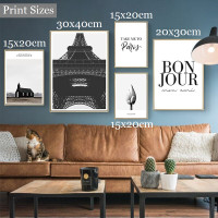 Black Eiffel Tower Paris Landscape 5 Multi Panel Painting Set Minimalist Modern Photograph Canvas Print for Home Wall Illumination