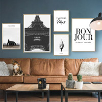 Black Eiffel Tower Paris Minimalist Photograph Modern Landscape 5 Piece Set Canvas Print for Room Wall Art Decor