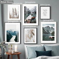 Lake Aqua Way Water Abstract Landscape 6 Multi Panel Nordic Artwork Set Photograph Print On Canvas for Room Wall Finery