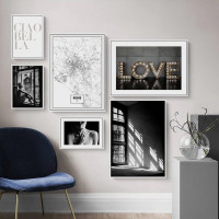 Rome Map Lines Abstract Nordic Photograph Typography 6 Piece Set Canvas Print for Room Wall Art Outfit