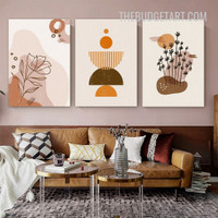 Half With Full Circles Abstract Geometric Scandinavian Painting Picture 3 Piece Canvas Art Prints for Room Wall Trimming