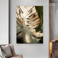 Golden Monstera Leaves Abstract Botanical Modern Painting Picture Canvas Art Print for Room Wall Equipment