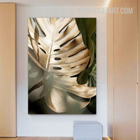 Golden Monstera Leaves Abstract Botanical Modern Painting Picture Canvas Wall Art Print for Room Adornment