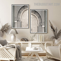 Moroccan Doors Architecture Vintage Painting Image Canvas Print for Room Wall Moulding 