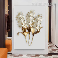 White Blooms Abstract Floral Modern Painting Picture Canvas Art Print for Room Wall Trimming