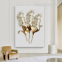 White Blooms Abstract Floral Modern Painting Picture Canvas Wall Art Print for Room Finery