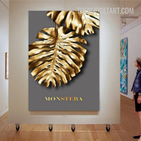 Tropical Gold Leaves Abstract Modern Painting Picture Canvas Wall Art Print for Room Tracery