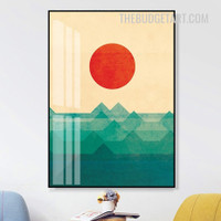 Sun Sea Wave Nordic Abstract Naturescape Painting Picture Canvas Art Print for Room Wall Adornment