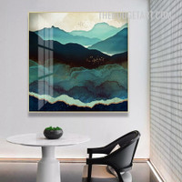 Indigo Mountains Abstract Naturescape Painting Picture Modern Canvas Art Print for Room Wall Drape