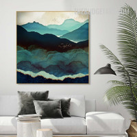 Indigo Mountains Abstract Naturescape Modern Painting Picture Canvas Art Print for Room Wall Arrangement