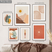Calico Moon Cycle Mountains Abstract Naturescape 6 Panel Set Scandinavian Painting Photograph Print On Canvas Home Wall Equipment