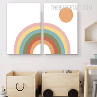 Multicolor Rainbow Abstract Modern Painting Picture 2 Piece Canvas Art Prints for Room Wall Garnish