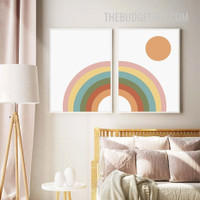 Multicolor Rainbow Abstract Modern Painting Picture 2 Piece Canvas Wall Art Prints for Room Trimming