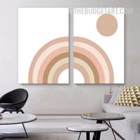 Colorific Rainbow Sun Abstract Modern Painting Picture 2 Piece Canvas Wall Art Prints for Room Illumination