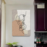 Wandering Line Face Abstract Scandinavian Painting Picture Canvas Art Print for Room Wall Garnish