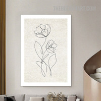 Line Flowers Abstract Scandinavian Painting Picture Floral Canvas Wall Art Print for Room Molding
