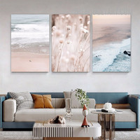 Seacoast Waves Landscape Modern Painting Picture 3 Piece Canvas Art Prints for Room Wall Finery