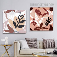 Colorific Leafages Abstract Scandinavian Painting Picture 2 Piece Canvas Wall Art Prints for Room Décor