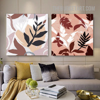 Colorific Leafages Abstract Scandinavian Painting Picture 2 Piece Canvas Art Prints for Room Wall Finery