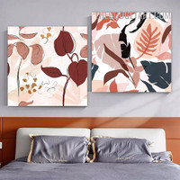 Multicolor Leaves Abstract Scandinavian Painting Picture 2 Piece Canvas Art Prints for Room Wall Décor