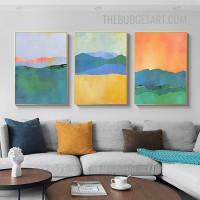 Multicolor Smudges Abstract Modern Painting Picture 3 Piece Canvas Art Prints for Room Wall Flourish