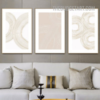 Winding Lineaments Abstract Geometric Scandinavian Painting Picture 3 Piece Canvas Wall Art Prints for Room Outfit