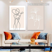 Leaves Abstract Scandinavian Painting Picture 2 Piece Canvas Wall Art Prints for Room Finery