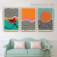 Winding Lineaments Abstract Geometric Modern Painting Picture 3 Piece Canvas Art Prints for Room Wall Trimming