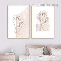 Twisting Lines Abstract Scandinavian Painting Picture 2 Piece Canvas Art Prints for Room Wall Adornment